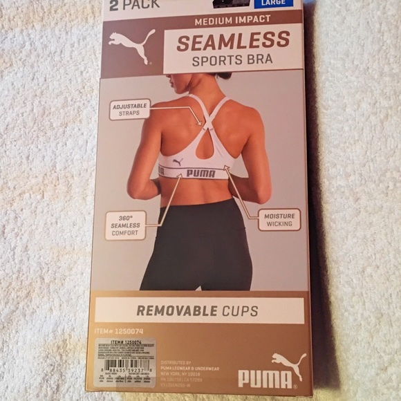 2 pk Puma Sports Bra Black Gray Size Medium NWT - Picture 8 of 8